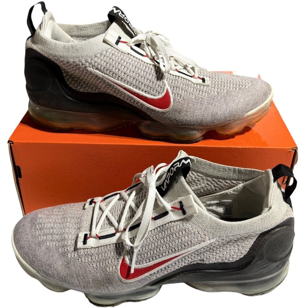 Nike Air Vapormax 2021 Flyknit Light Bone Grey Red Black DH4085-003 Men’s 12